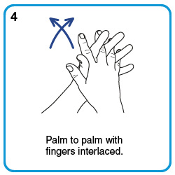 Palm to palm with fingers interlaced.