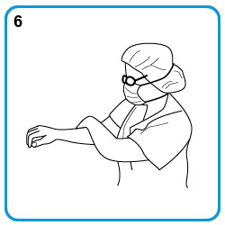 Steps 5-7. Ensure that the whole skin area is covered by using circular movements around the forearm until the hand rub has fully evaporated (10-15 seconds).