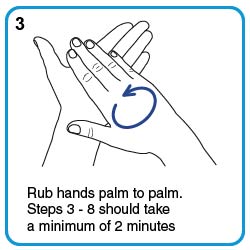 Rub hands palm to palm.  Steps 3-8 should take a minimum of 2 minutes
